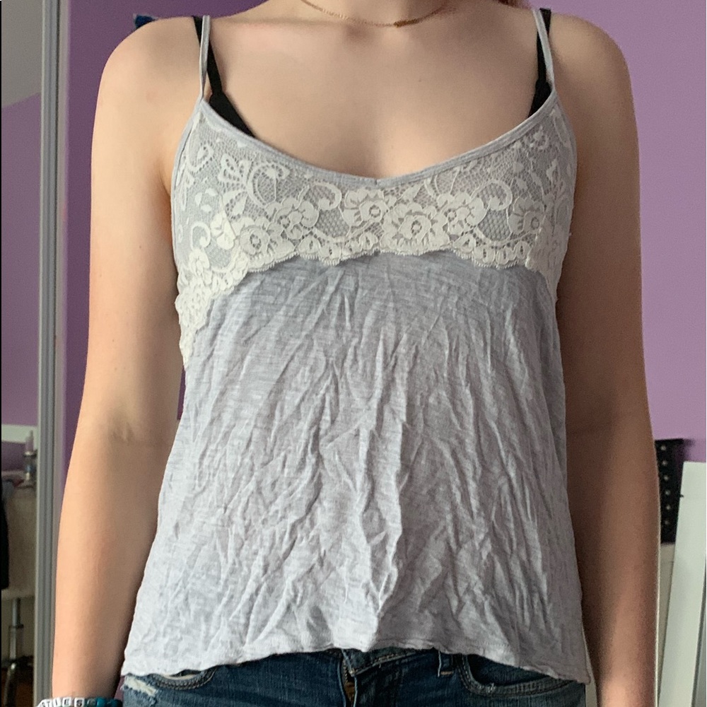 Gray hollister tank top with white lace
